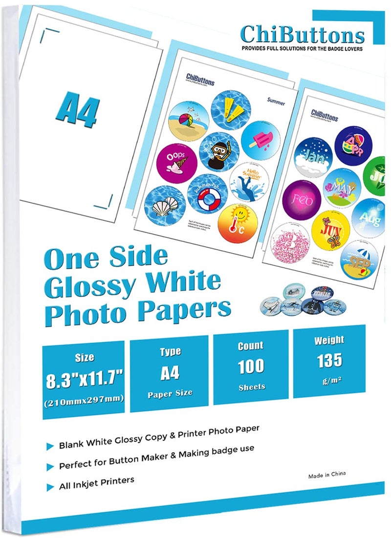 ChiButtons One Side Glossy Photo Paper A4 (135g) (Specially for button maker use) - Image 2